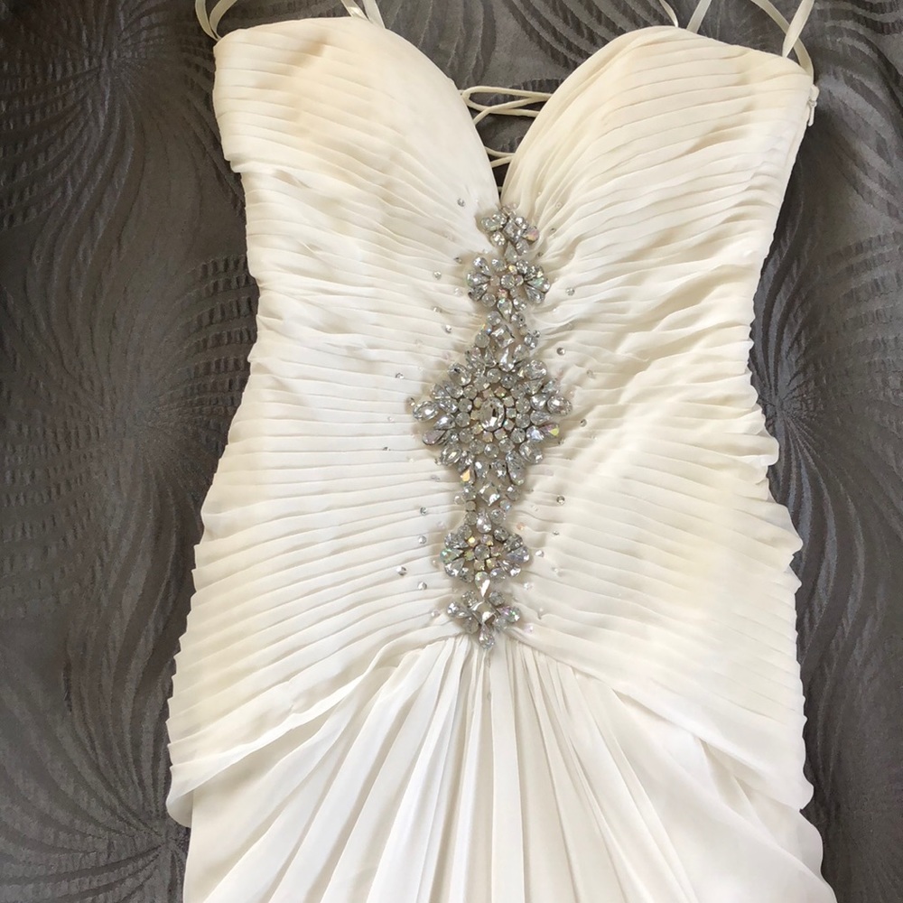 Shimmer by Bari Jay white and crystal prom dress
